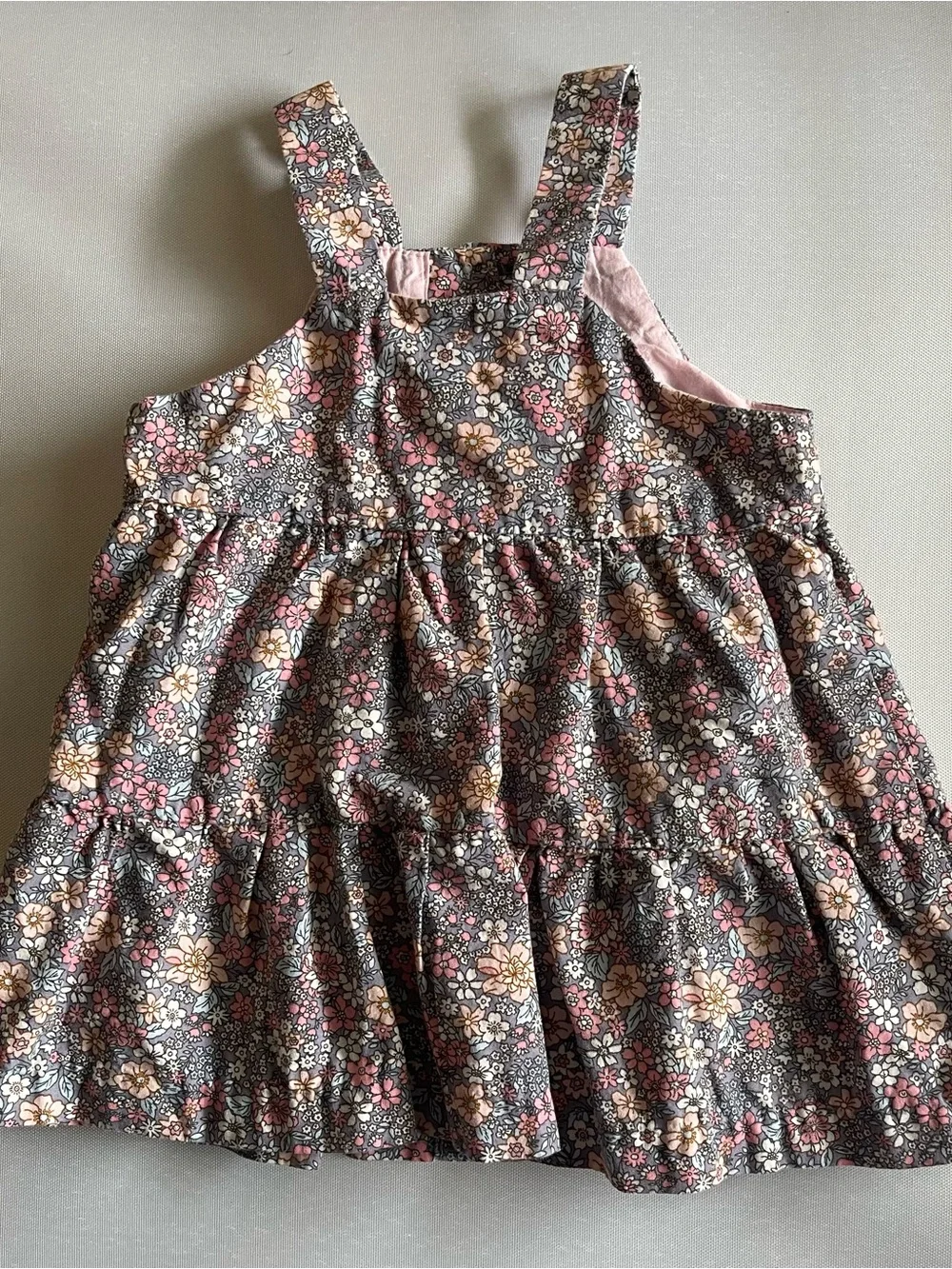 BISBY Girls 12-18M Floral Dress 100% Cotton Pink Gray Button Front